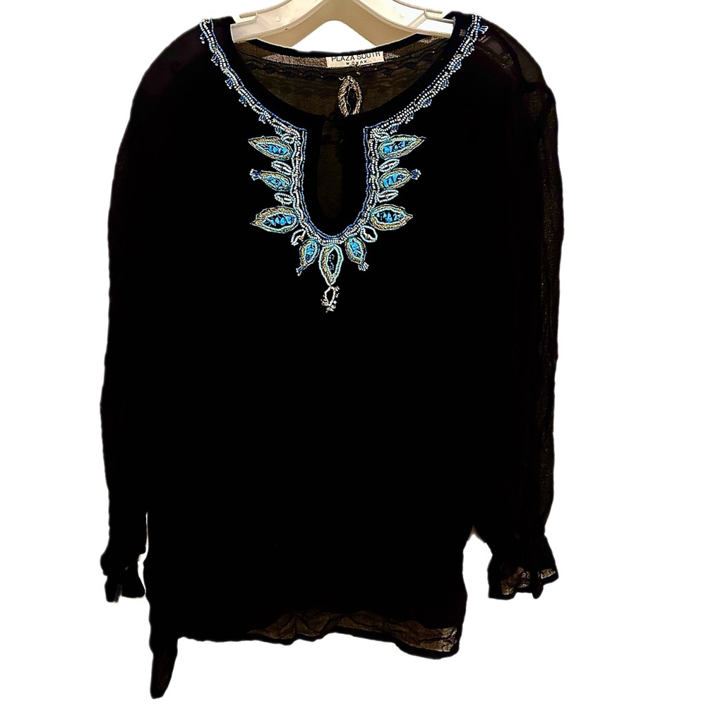 Black Blouse with Beaded Embroidery size XL